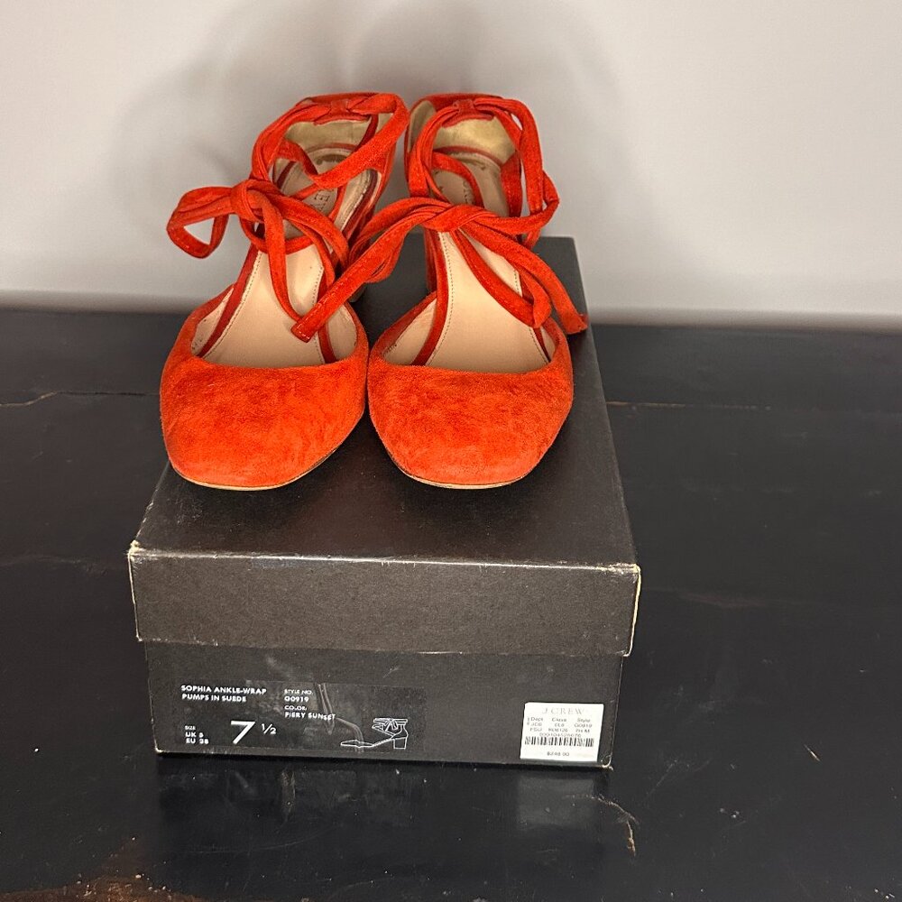 J Crew - Sophia Ankle-Wrap Pumps in Suede, Red